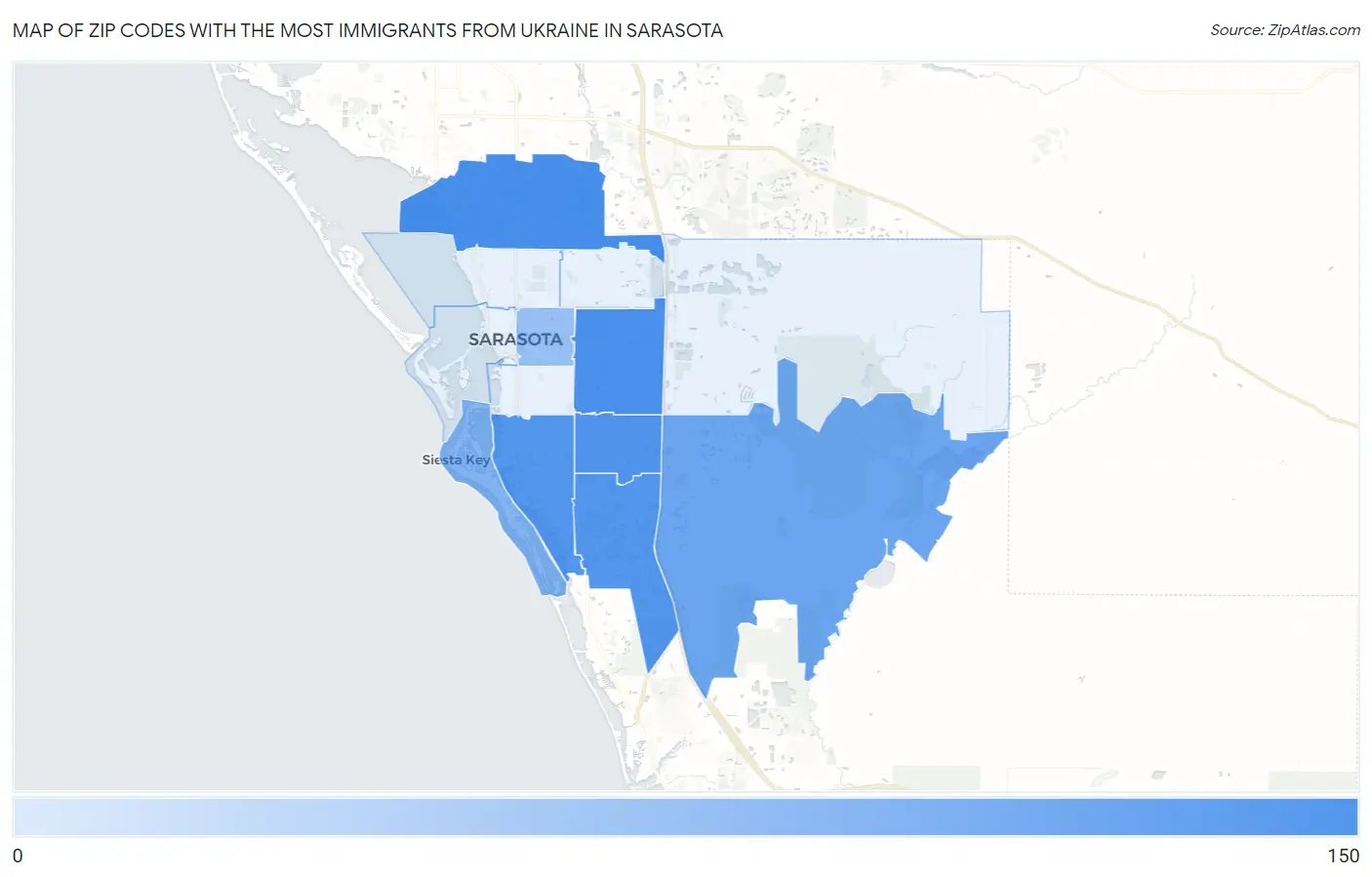 Zip Codes with the Most Immigrants from Ukraine in Sarasota Map
