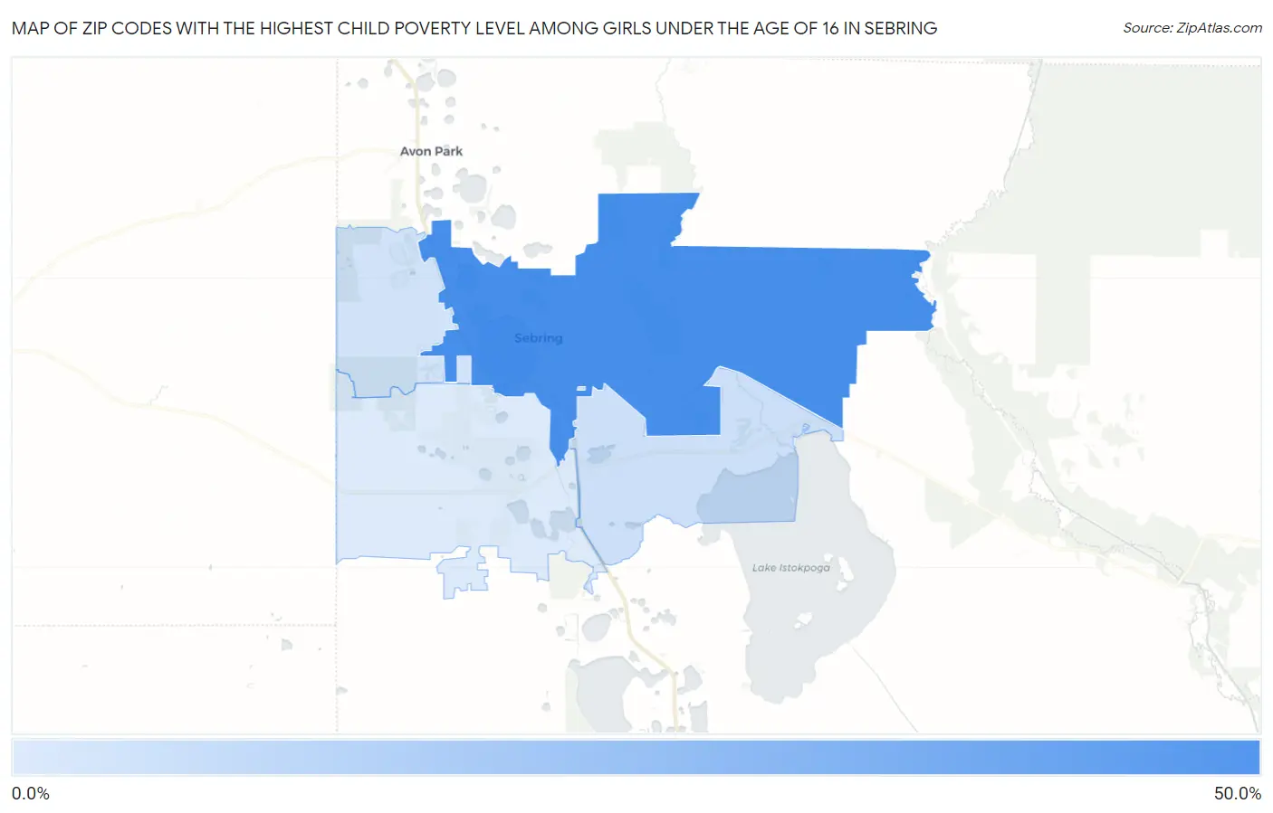 Zip Codes with the Highest Child Poverty Level Among Girls Under the Age of 16 in Sebring Map