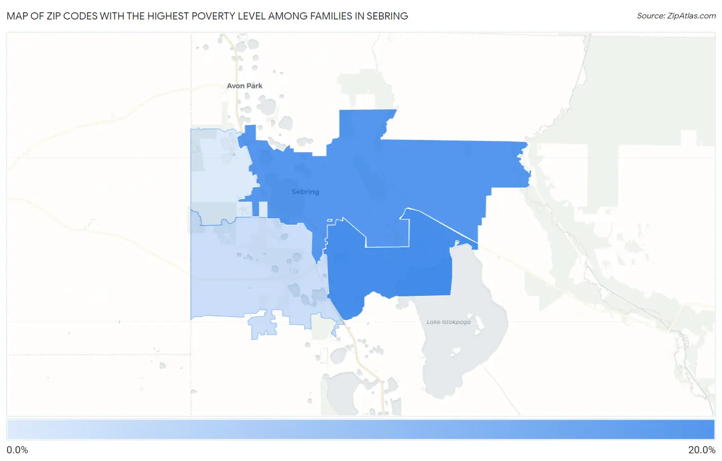 Zip Codes with the Highest Poverty Level Among Families in Sebring Map