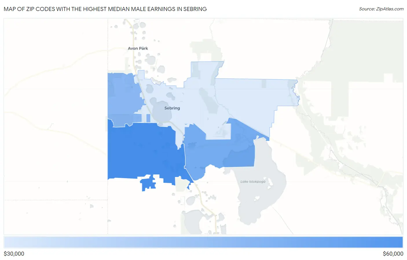 Zip Codes with the Highest Median Male Earnings in Sebring Map