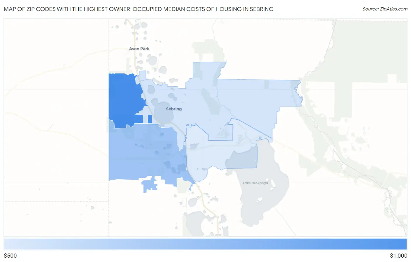 Zip Codes with the Highest Owner-Occupied Median Costs of Housing in Sebring Map