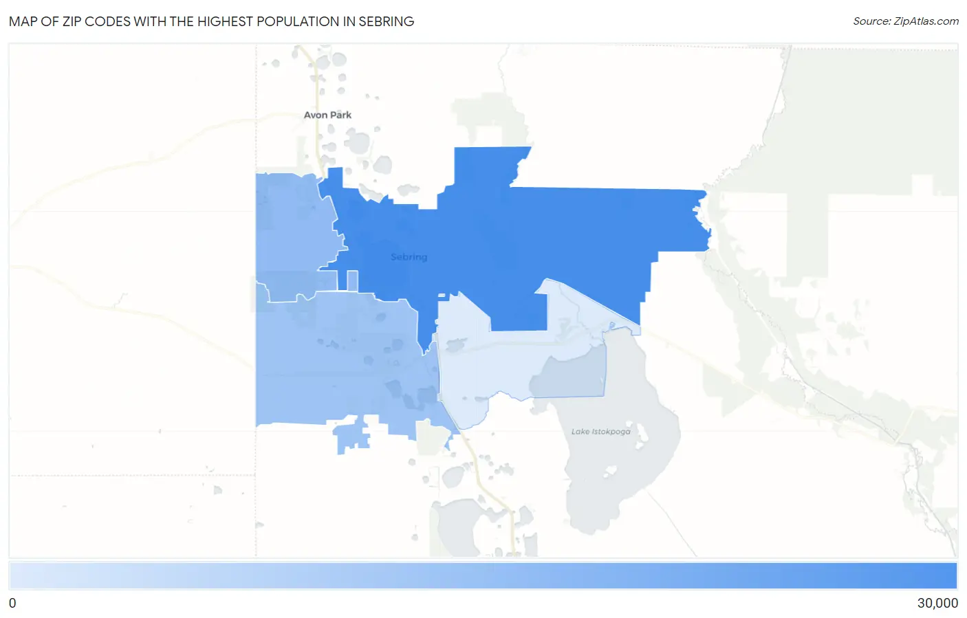 Zip Codes with the Highest Population in Sebring Map