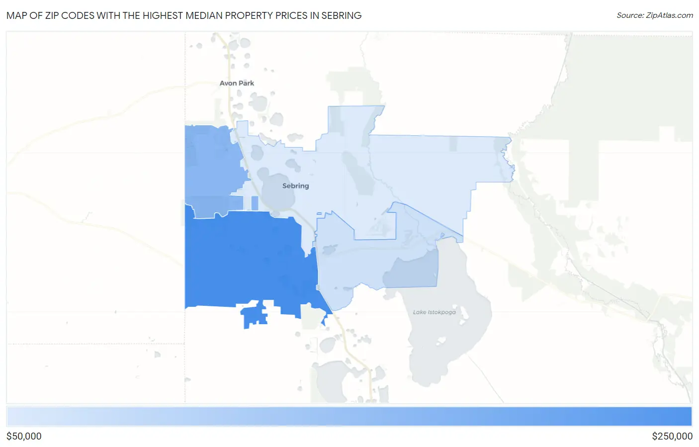 Zip Codes with the Highest Median Property Prices in Sebring Map