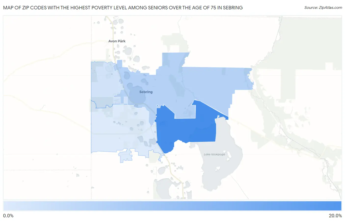 Zip Codes with the Highest Poverty Level Among Seniors Over the Age of 75 in Sebring Map