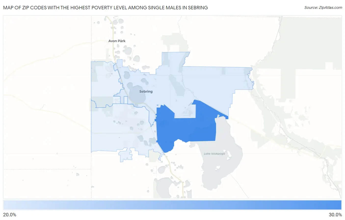 Zip Codes with the Highest Poverty Level Among Single Males in Sebring Map