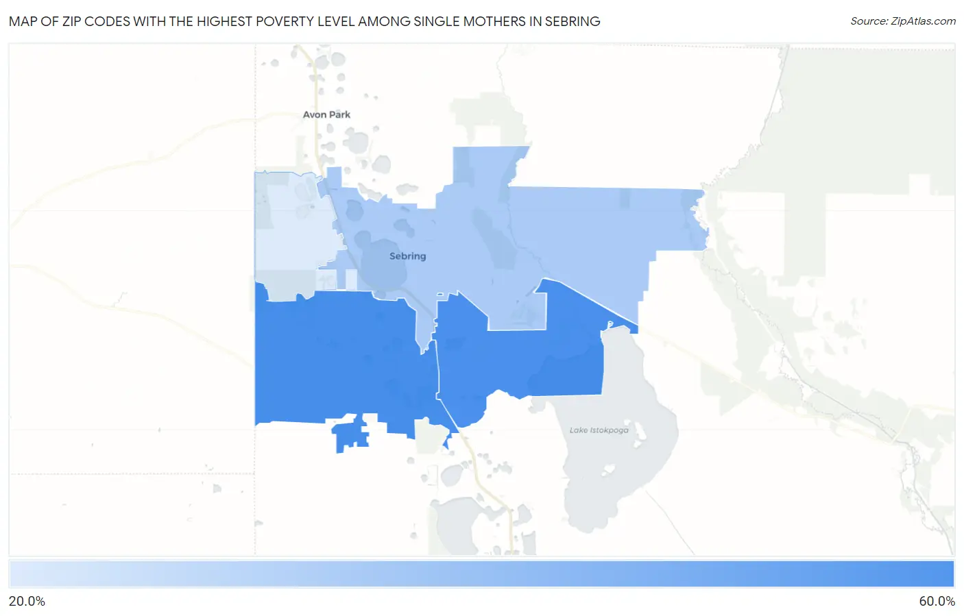 Zip Codes with the Highest Poverty Level Among Single Mothers in Sebring Map