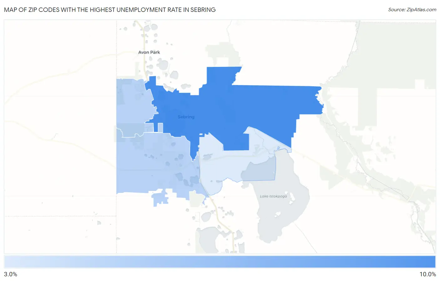 Zip Codes with the Highest Unemployment Rate in Sebring Map