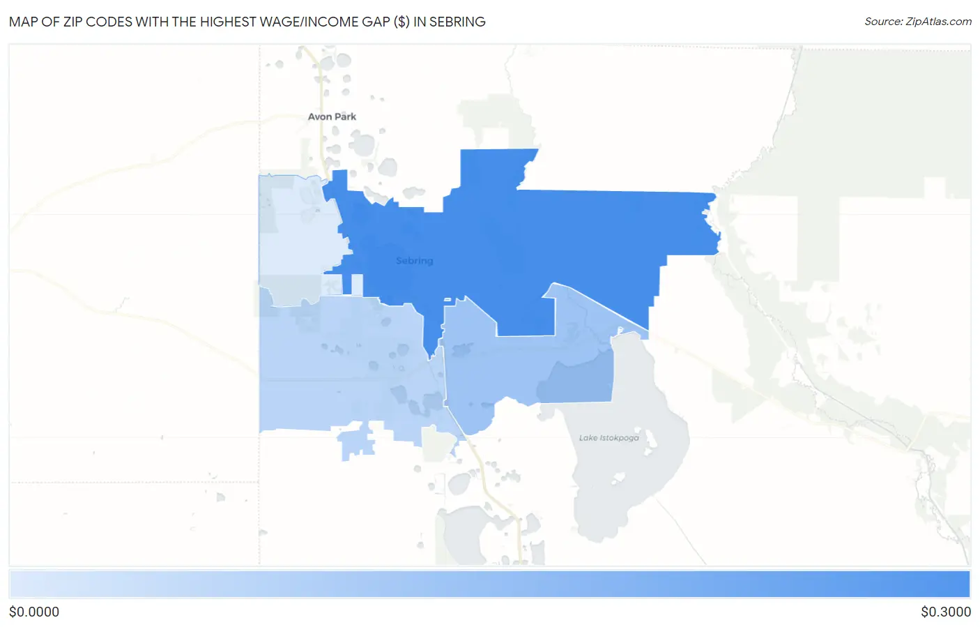 Zip Codes with the Highest Wage/Income Gap ($) in Sebring Map