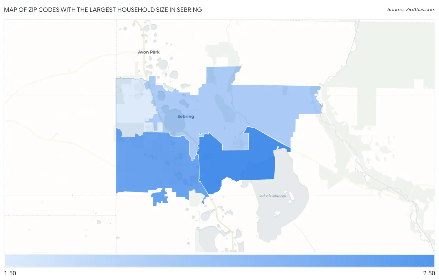 Zip Codes with the Largest Household Size in Sebring Map