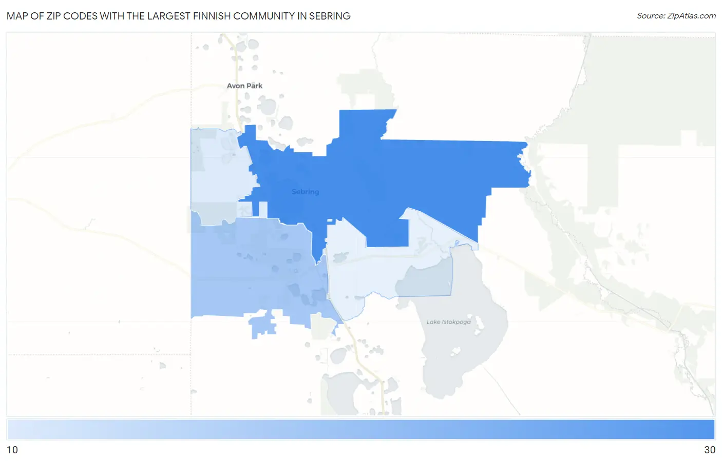 Zip Codes with the Largest Finnish Community in Sebring Map