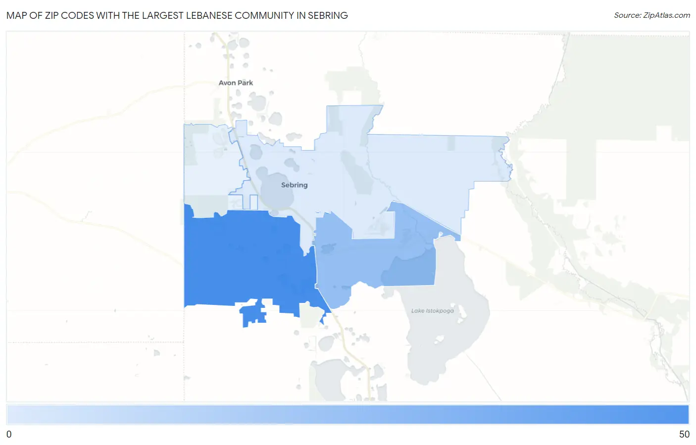 Zip Codes with the Largest Lebanese Community in Sebring Map