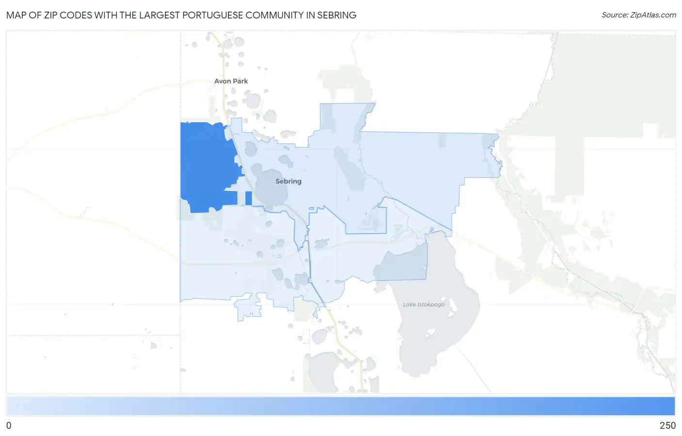 Zip Codes with the Largest Portuguese Community in Sebring Map