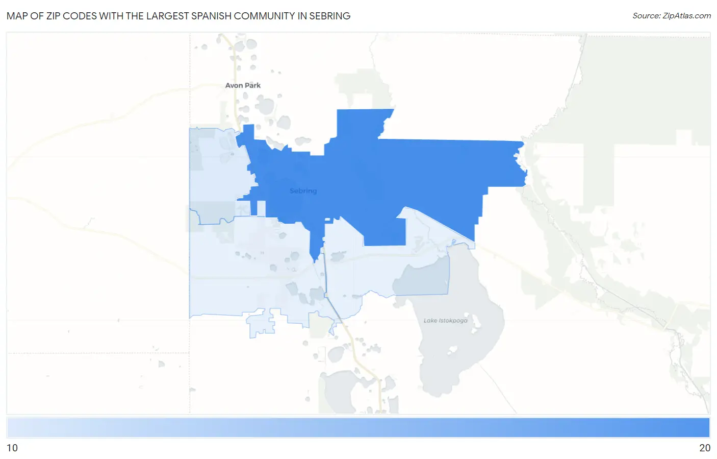 Zip Codes with the Largest Spanish Community in Sebring Map