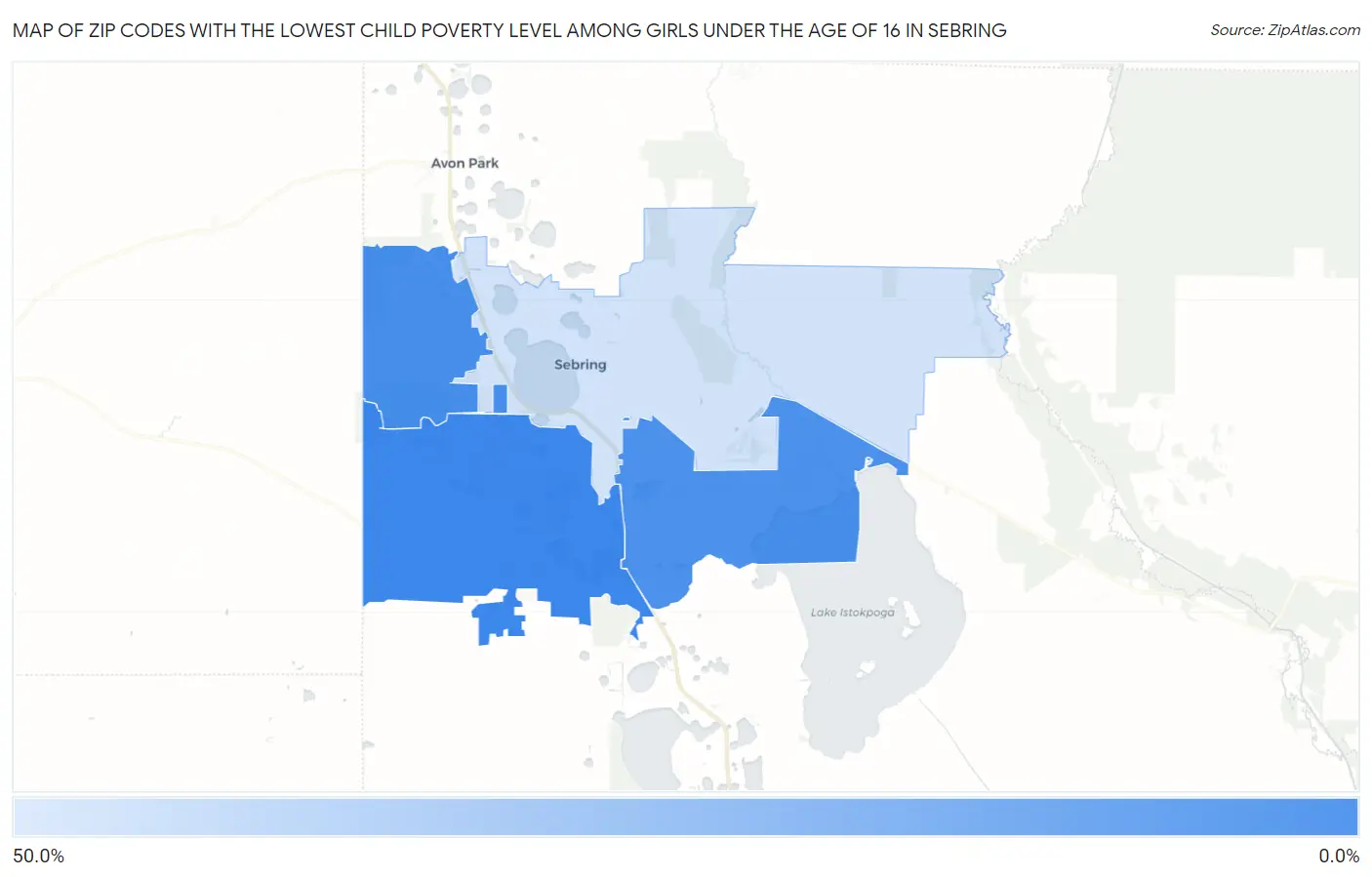 Zip Codes with the Lowest Child Poverty Level Among Girls Under the Age of 16 in Sebring Map