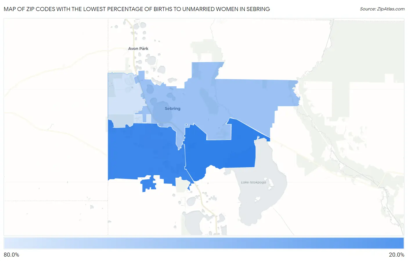 Zip Codes with the Lowest Percentage of Births to Unmarried Women in Sebring Map