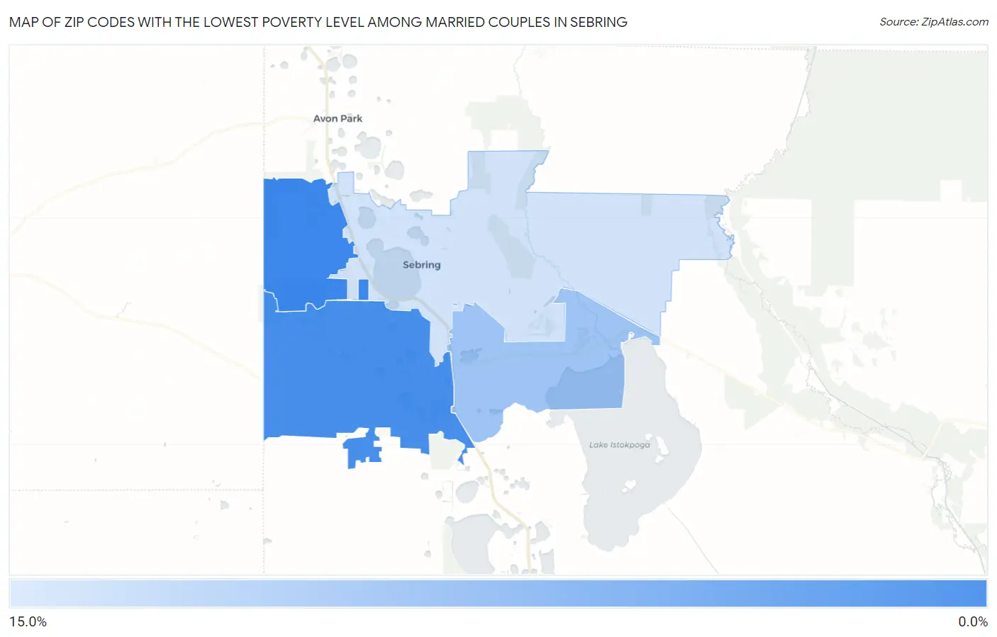 Zip Codes with the Lowest Poverty Level Among Married Couples in Sebring Map