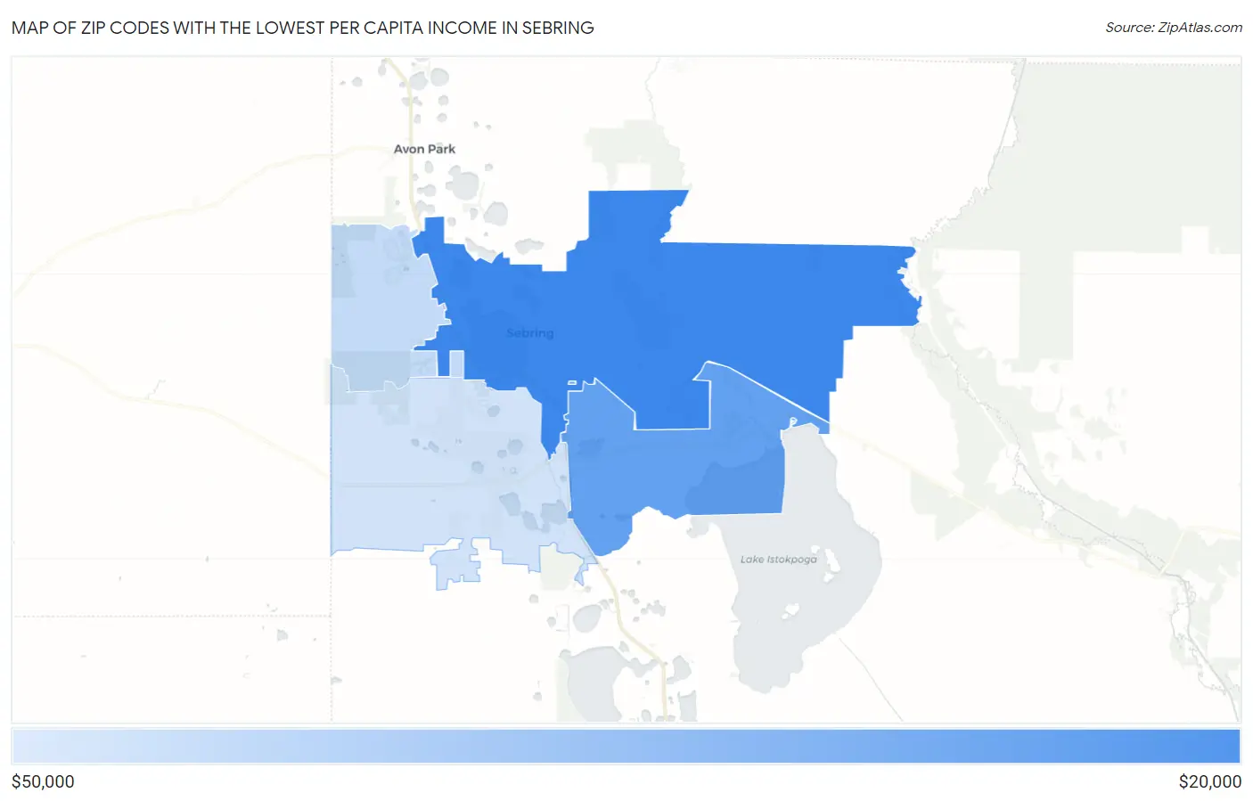 Zip Codes with the Lowest Per Capita Income in Sebring Map