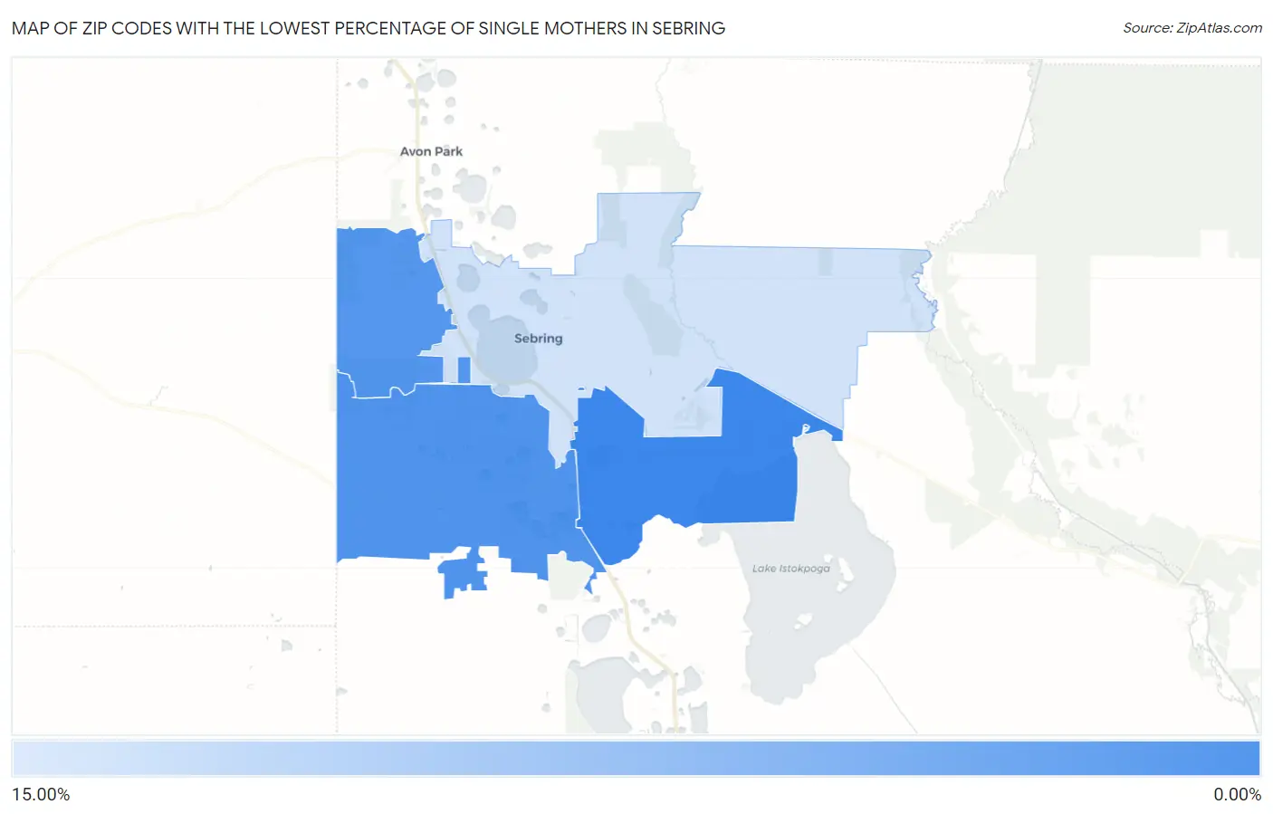 Zip Codes with the Lowest Percentage of Single Mothers in Sebring Map
