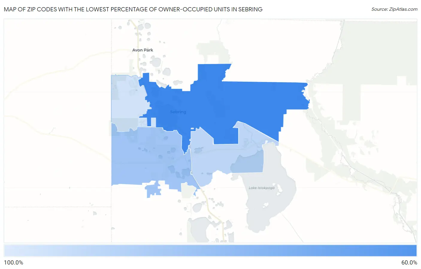 Zip Codes with the Lowest Percentage of Owner-Occupied Units in Sebring Map