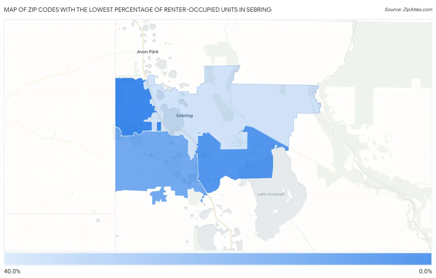 Zip Codes with the Lowest Percentage of Renter-Occupied Units in Sebring Map