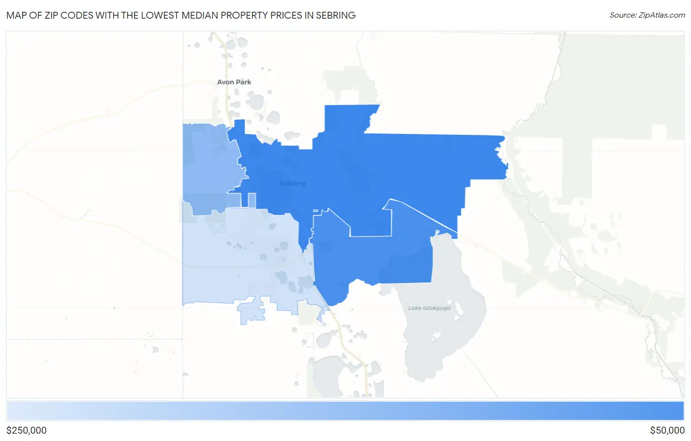 Zip Codes with the Lowest Median Property Prices in Sebring Map