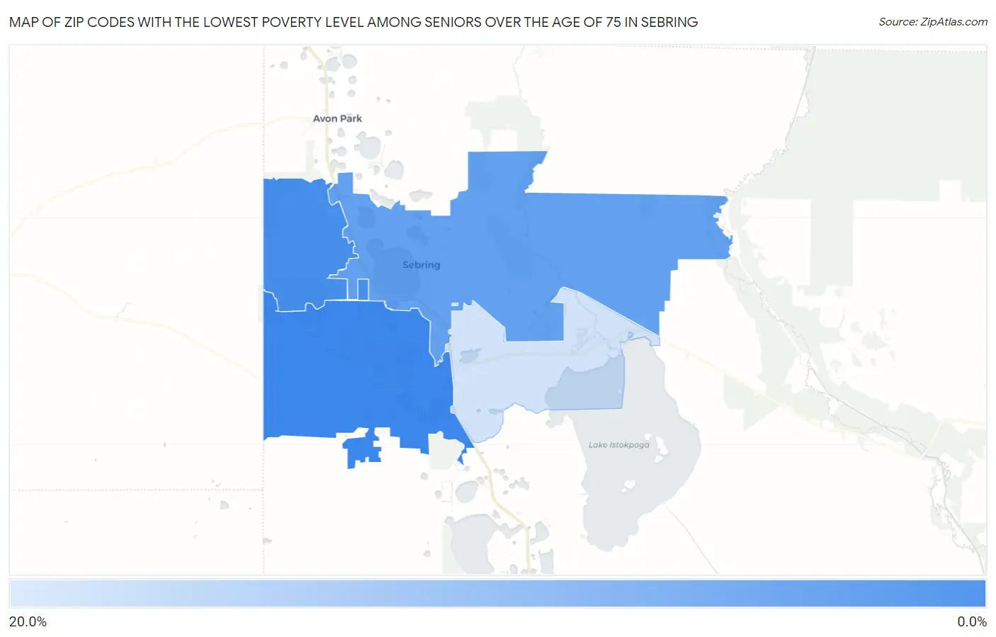 Zip Codes with the Lowest Poverty Level Among Seniors Over the Age of 75 in Sebring Map