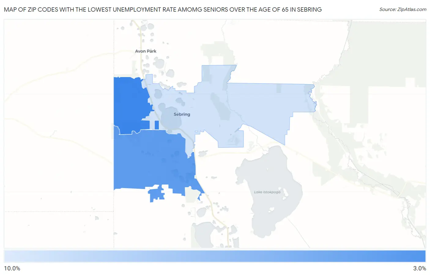 Zip Codes with the Lowest Unemployment Rate Amomg Seniors Over the Age of 65 in Sebring Map