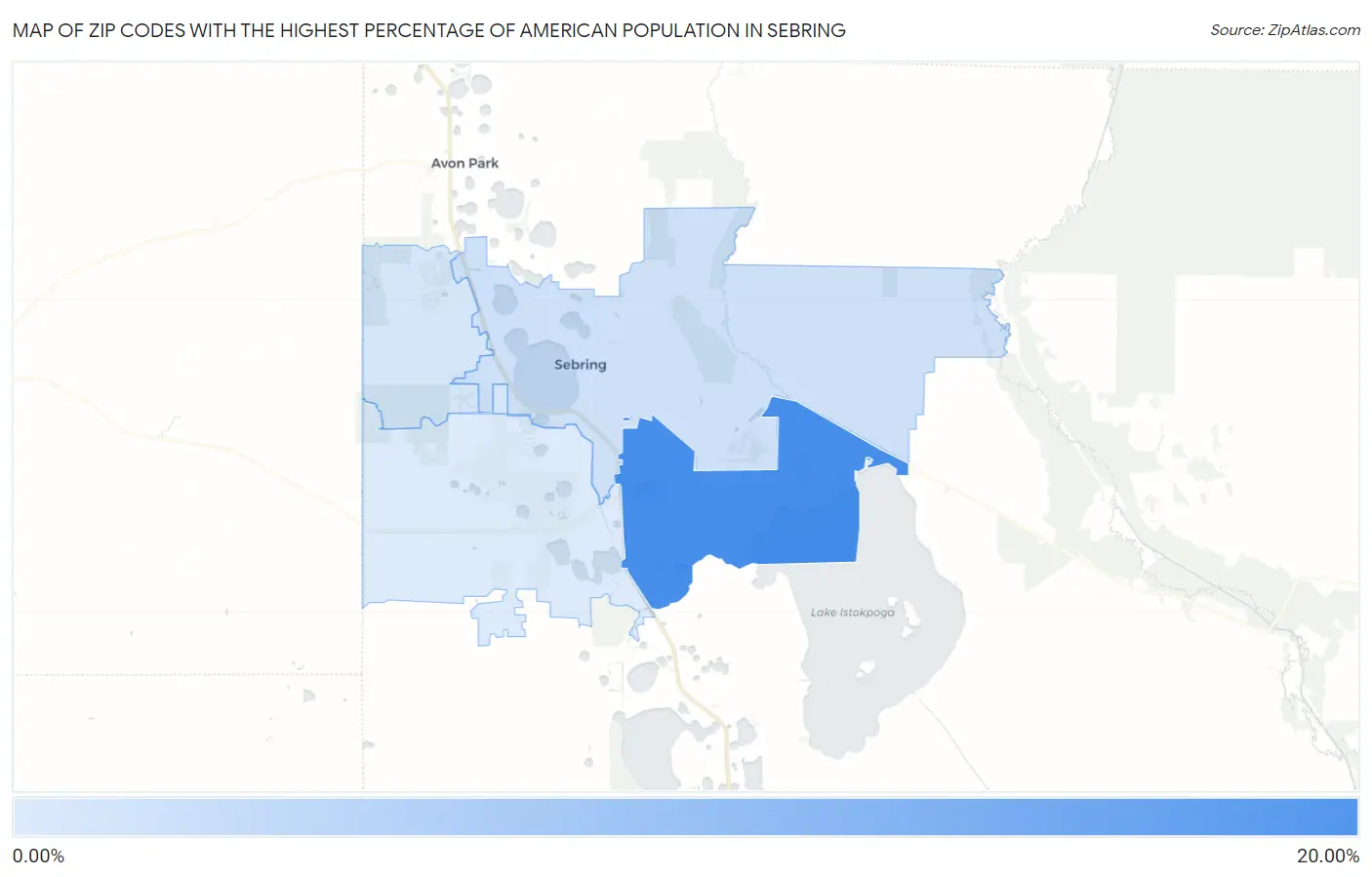 Zip Codes with the Highest Percentage of American Population in Sebring Map
