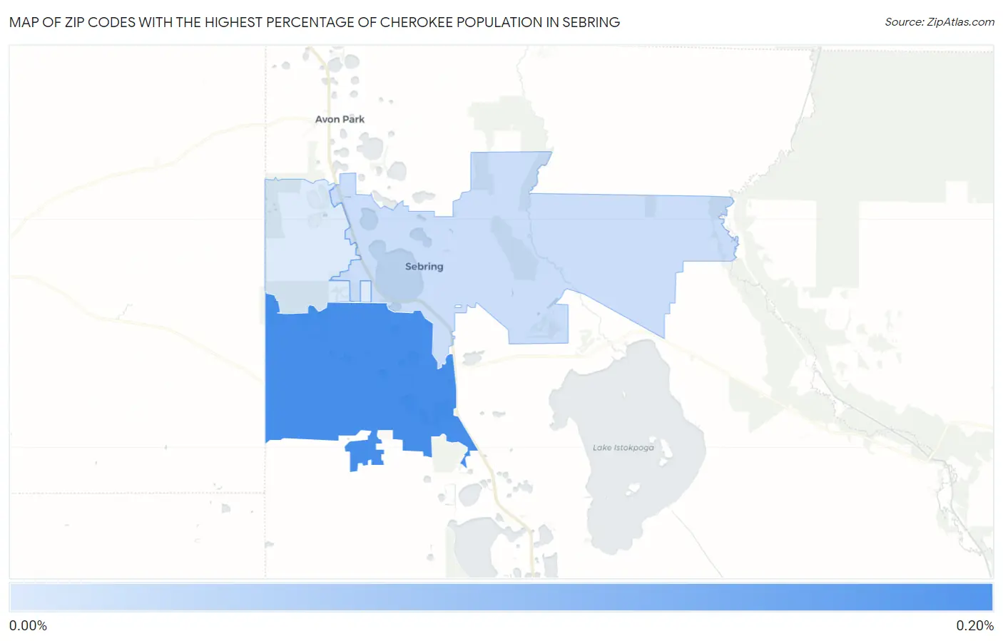 Zip Codes with the Highest Percentage of Cherokee Population in Sebring Map