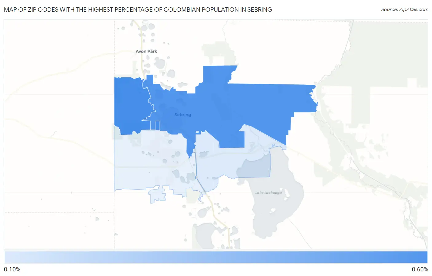 Zip Codes with the Highest Percentage of Colombian Population in Sebring Map
