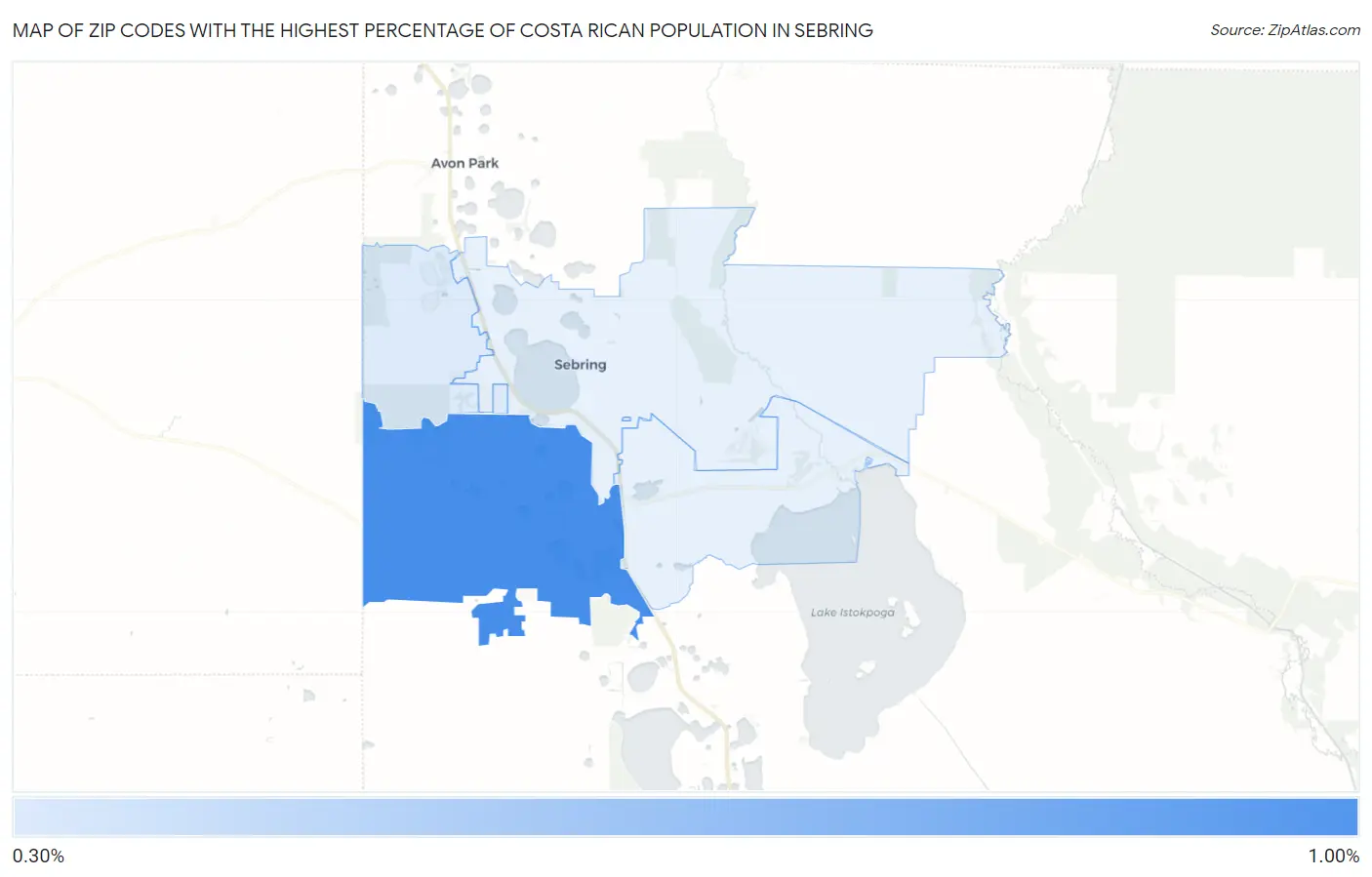 Zip Codes with the Highest Percentage of Costa Rican Population in Sebring Map