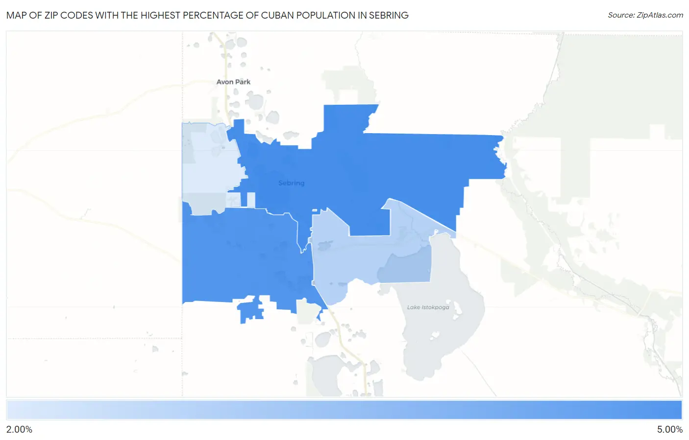Zip Codes with the Highest Percentage of Cuban Population in Sebring Map