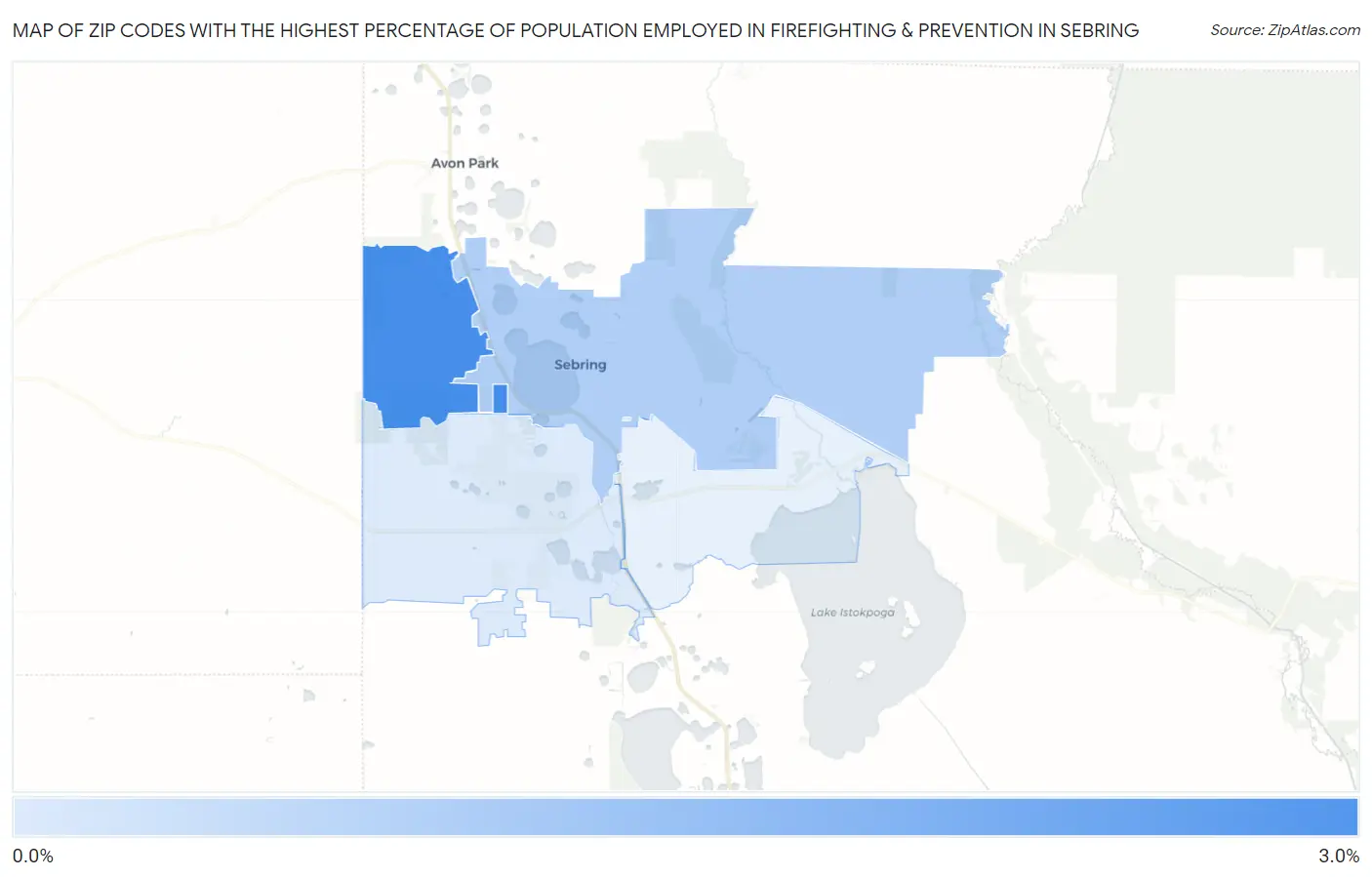 Zip Codes with the Highest Percentage of Population Employed in Firefighting & Prevention in Sebring Map