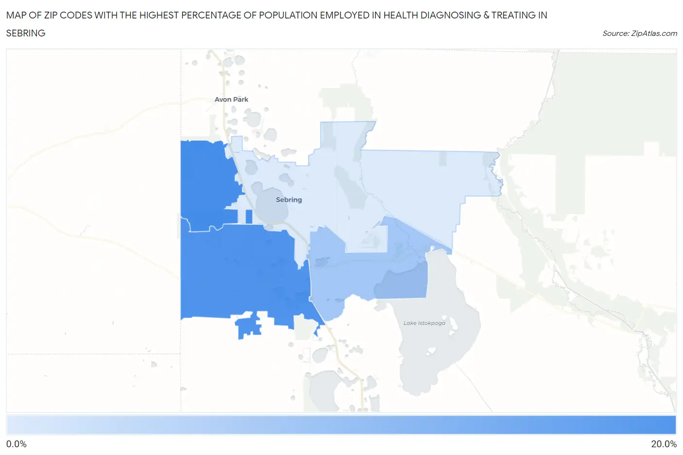 Zip Codes with the Highest Percentage of Population Employed in Health Diagnosing & Treating in Sebring Map