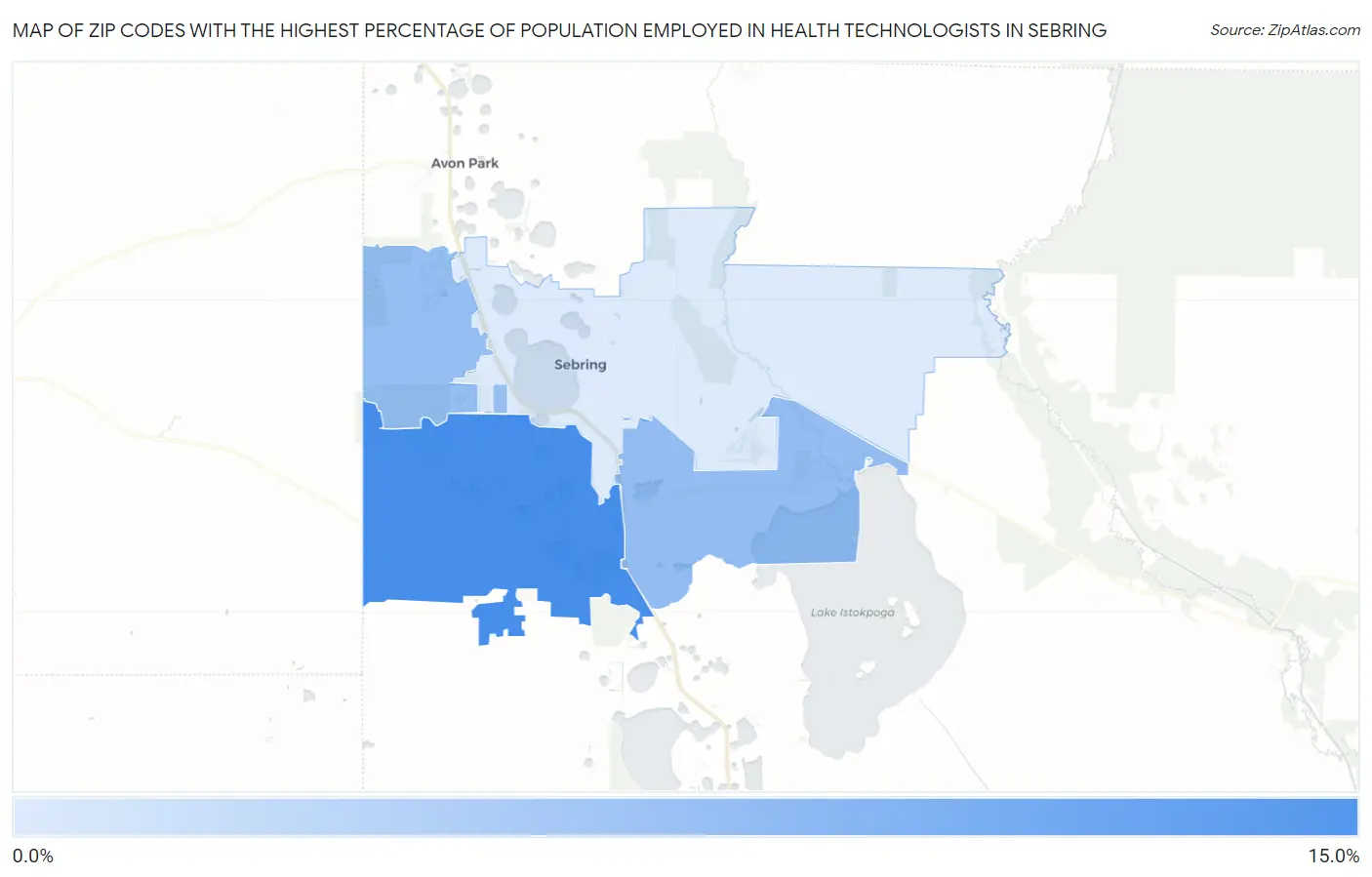 Zip Codes with the Highest Percentage of Population Employed in Health Technologists in Sebring Map