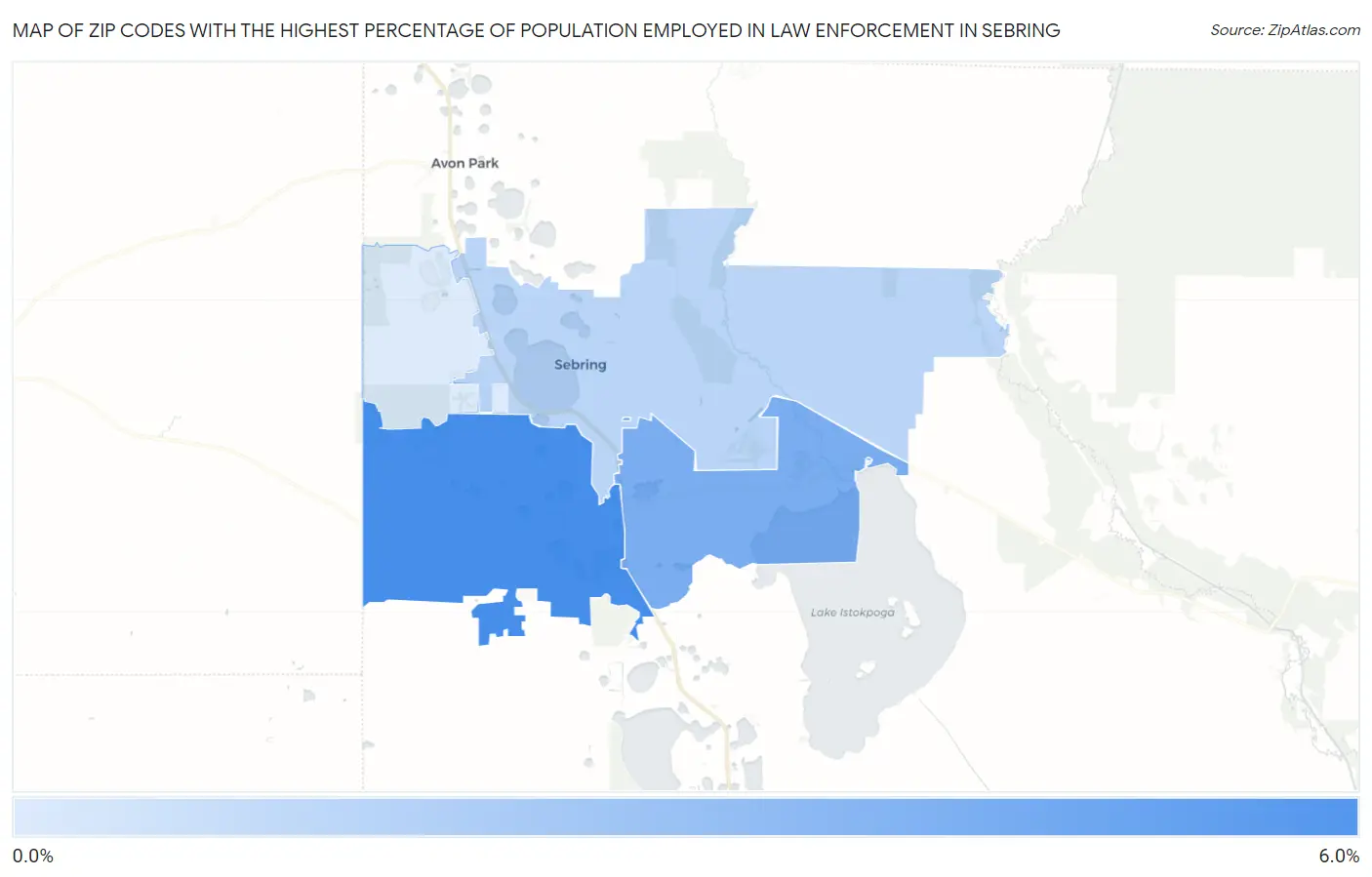 Zip Codes with the Highest Percentage of Population Employed in Law Enforcement in Sebring Map