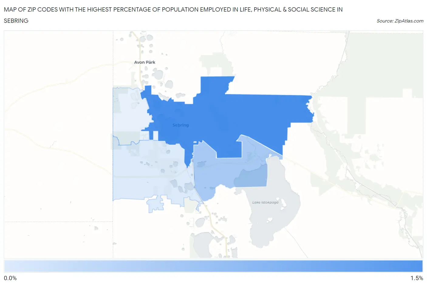 Zip Codes with the Highest Percentage of Population Employed in Life, Physical & Social Science in Sebring Map