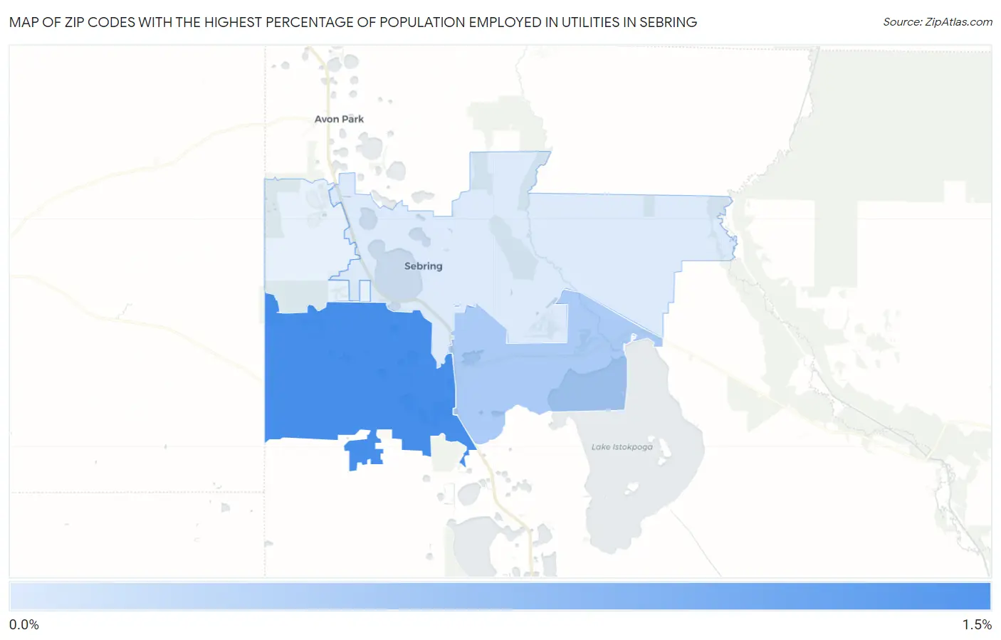 Zip Codes with the Highest Percentage of Population Employed in Utilities in Sebring Map