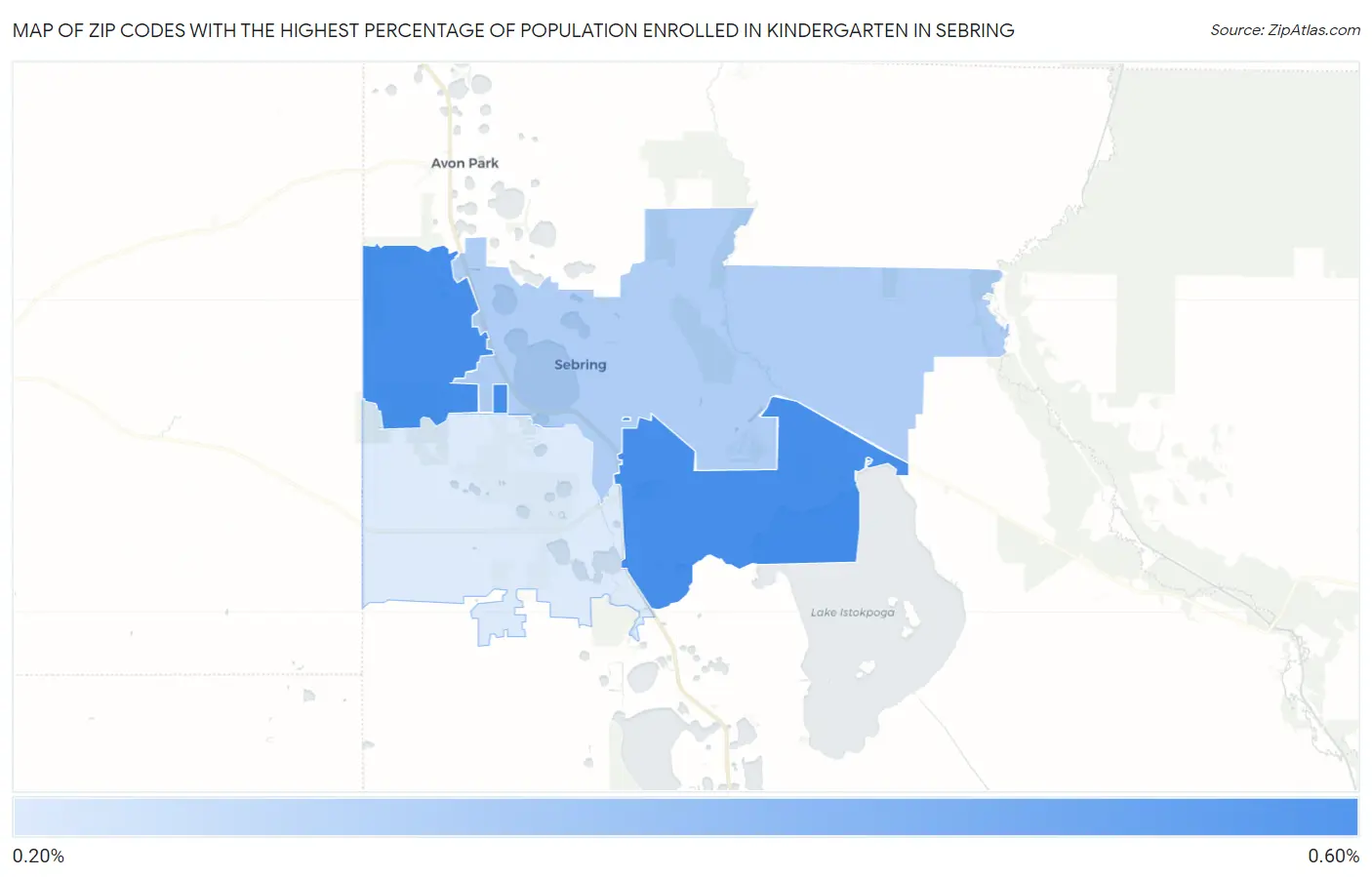 Zip Codes with the Highest Percentage of Population Enrolled in Kindergarten in Sebring Map