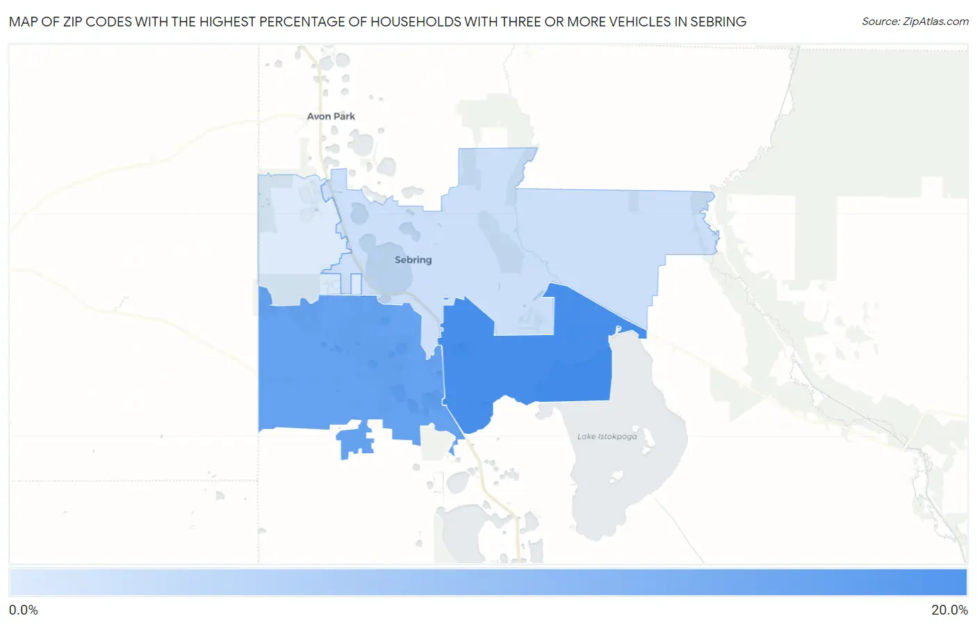 Zip Codes with the Highest Percentage of Households With Three or more Vehicles in Sebring Map