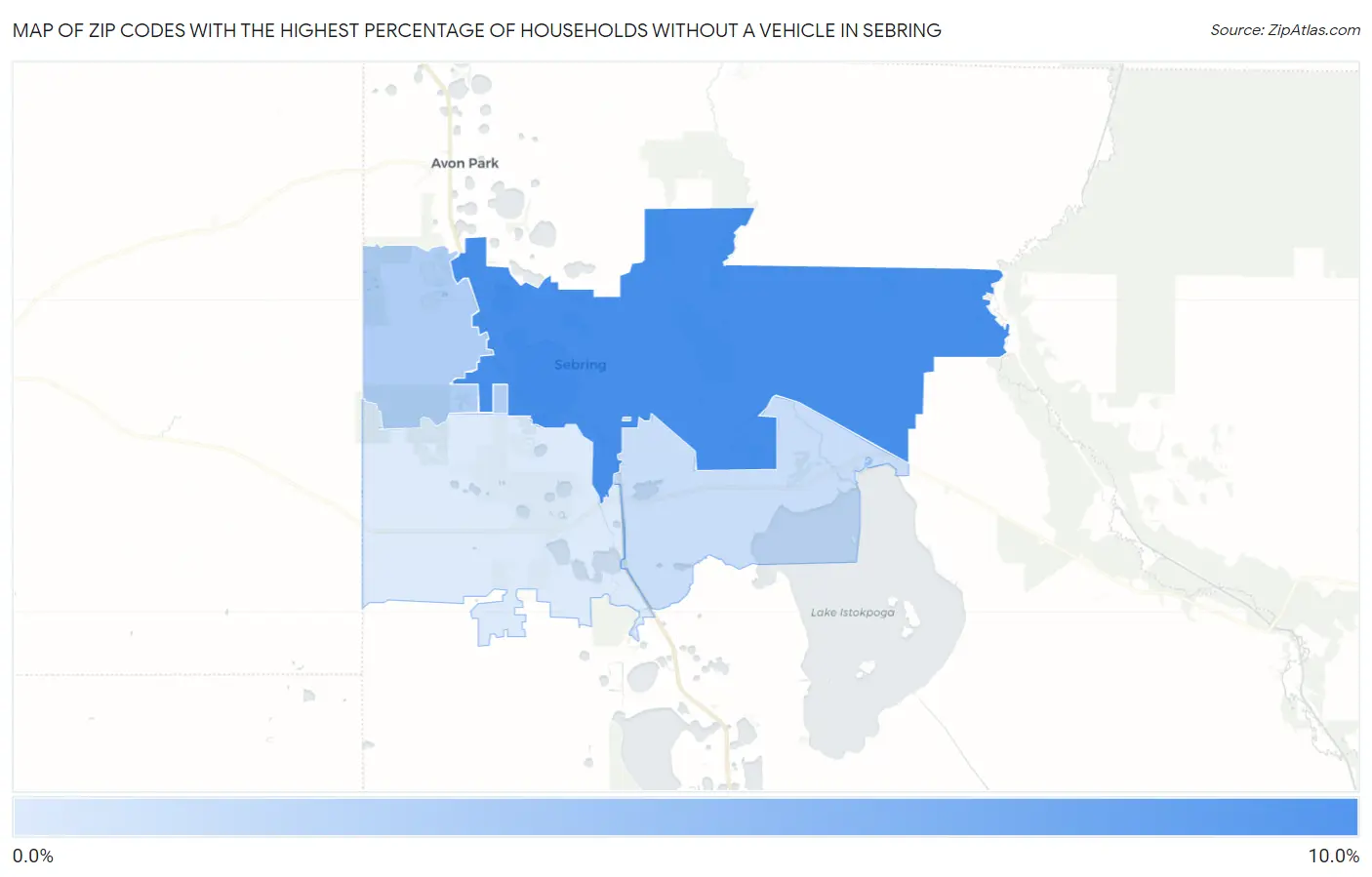 Zip Codes with the Highest Percentage of Households Without a Vehicle in Sebring Map