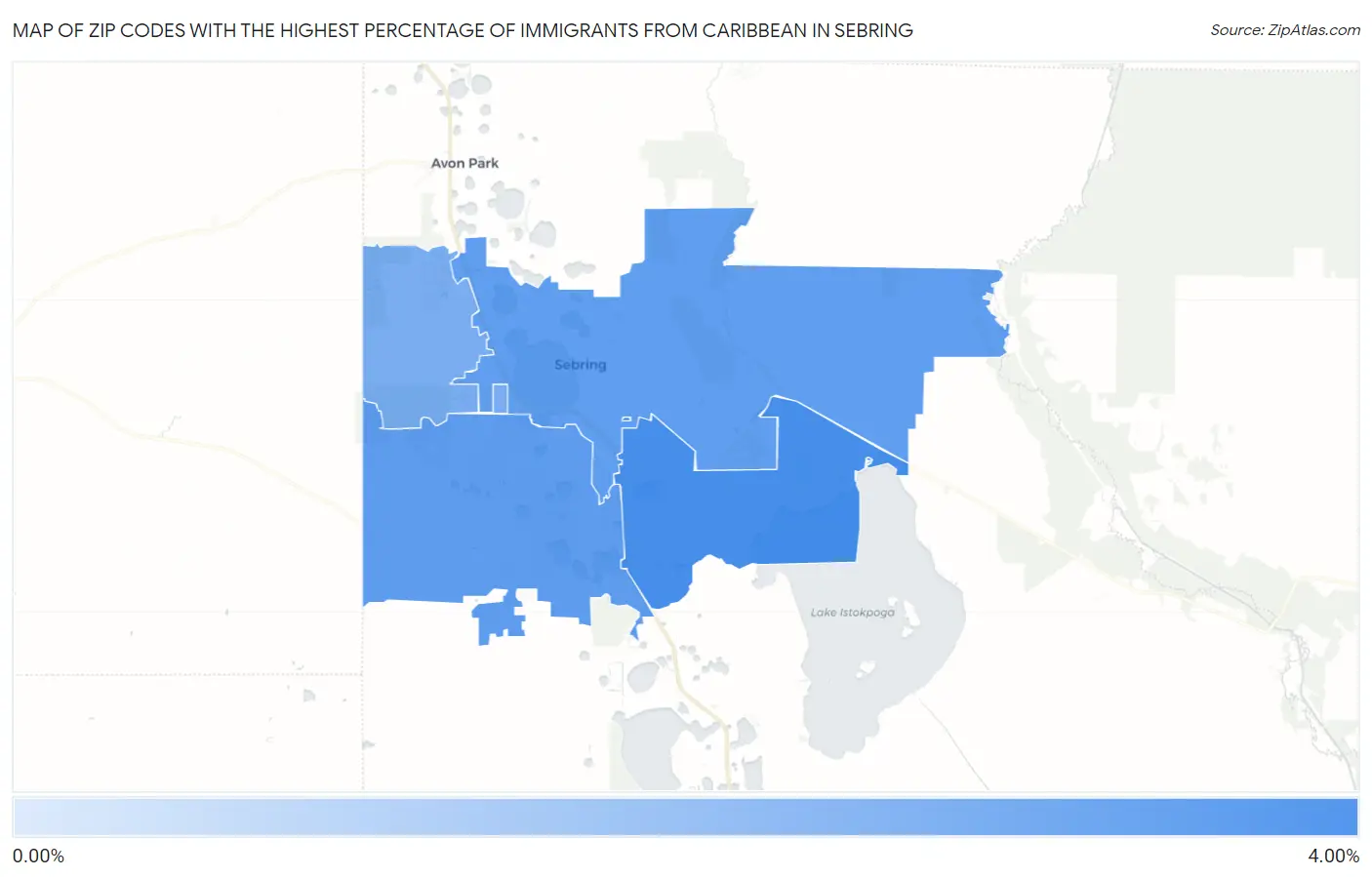 Zip Codes with the Highest Percentage of Immigrants from Caribbean in Sebring Map