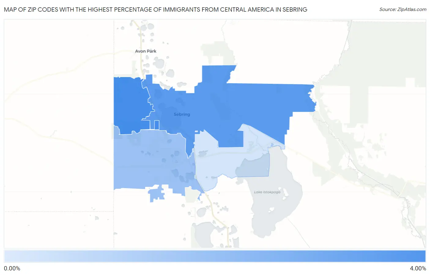 Zip Codes with the Highest Percentage of Immigrants from Central America in Sebring Map