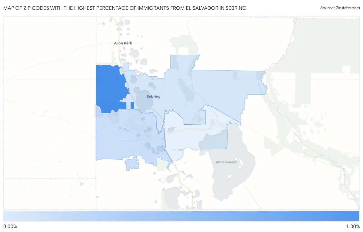Zip Codes with the Highest Percentage of Immigrants from El Salvador in Sebring Map
