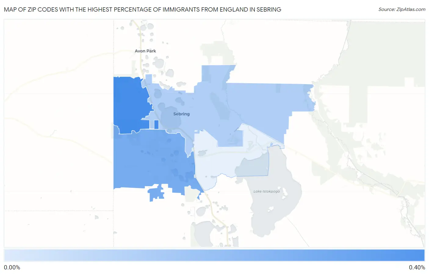 Zip Codes with the Highest Percentage of Immigrants from England in Sebring Map