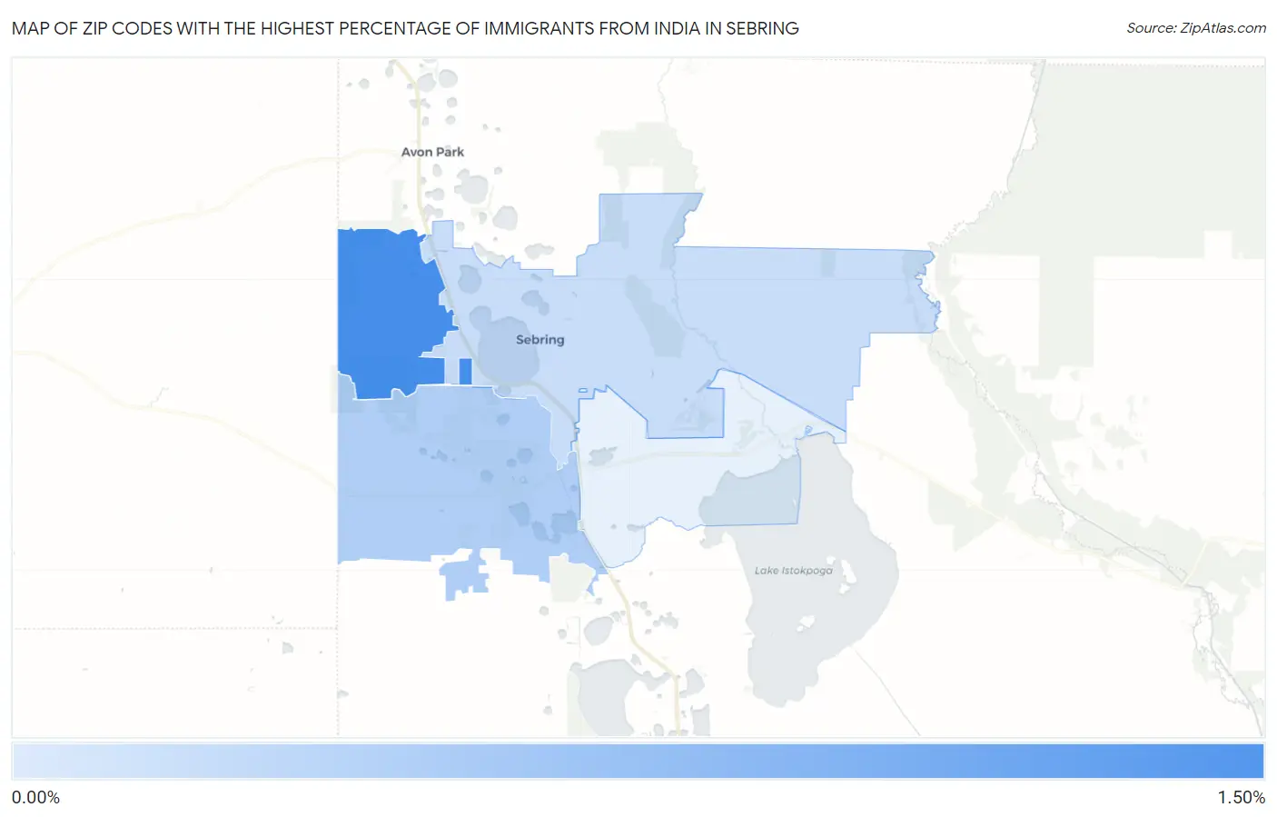Zip Codes with the Highest Percentage of Immigrants from India in Sebring Map