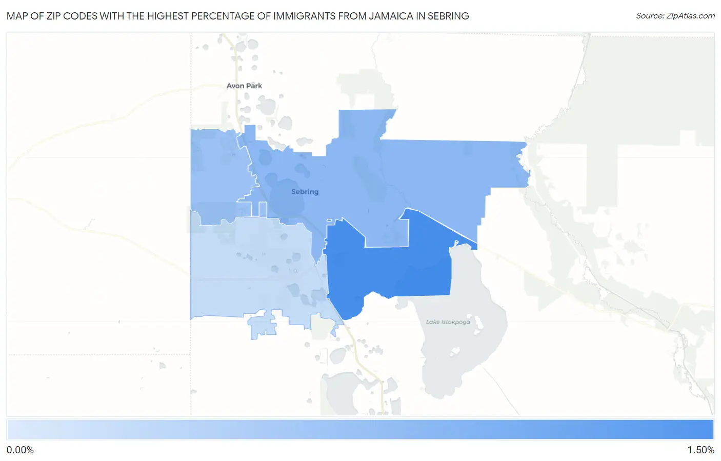 Zip Codes with the Highest Percentage of Immigrants from Jamaica in Sebring Map