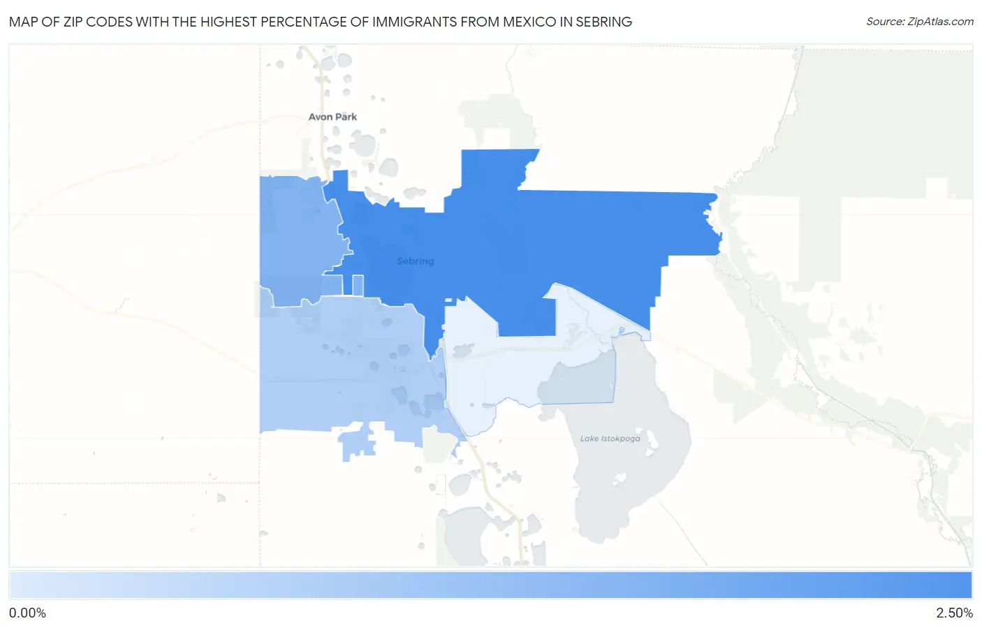 Zip Codes with the Highest Percentage of Immigrants from Mexico in Sebring Map