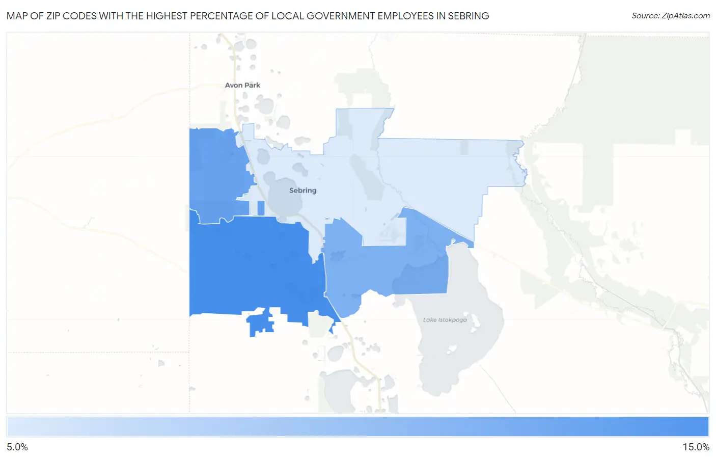 Zip Codes with the Highest Percentage of Local Government Employees in Sebring Map