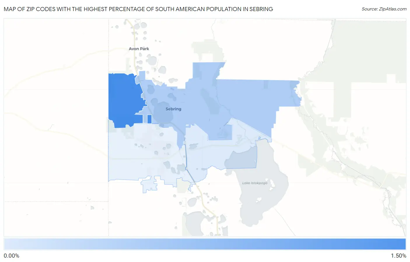 Zip Codes with the Highest Percentage of South American Population in Sebring Map